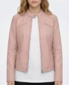 Light Pink Cafe Racer Leather Jacket Womens