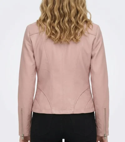 Light Pink Cafe Racer Leather Jacket Womens back