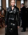 Lili Reinhart Paris Fashion Week 2026 Black Crocodile Leather Trench Coat