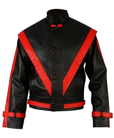 MJ Red Stripe Black Leather Jacket