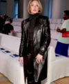 Meghann Fahy New York Fashion Week 2026 Black Leather Trench Coat Front