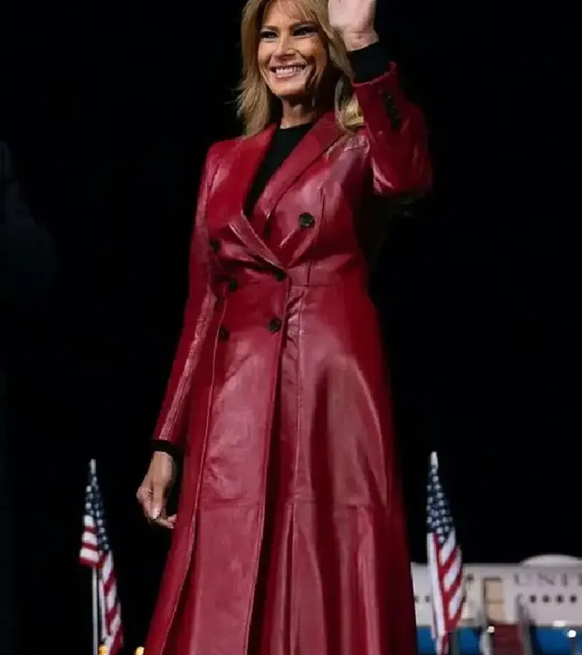 Melania Trump First Lady Red Leather Trench Coat
