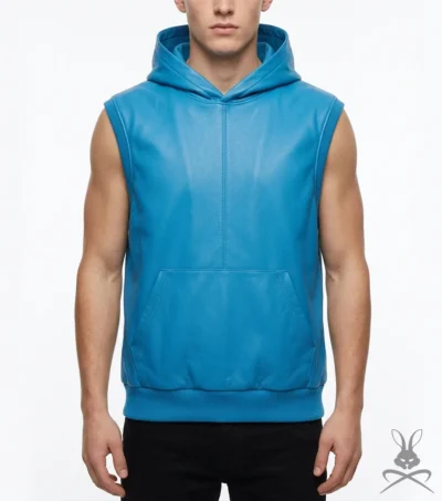 Mens Baby Blue Real Leather Rocky Hoodie
