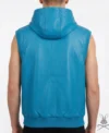 Mens Baby Blue Real Leather Rocky Hoodie back
