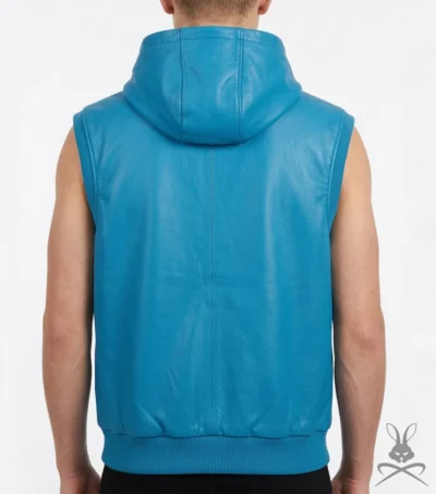 Mens Baby Blue Real Leather Rocky Hoodie back