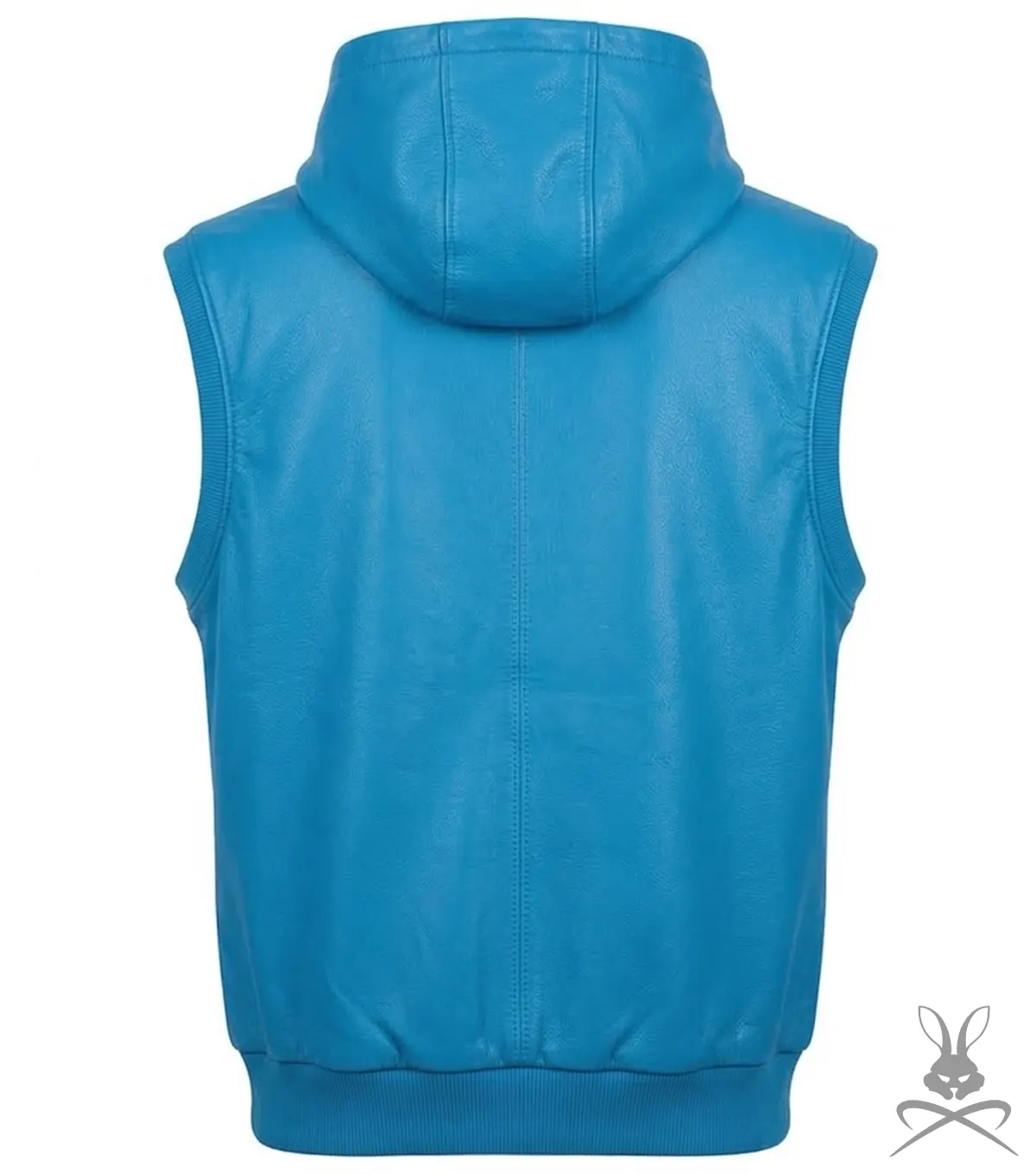 Mens Baby Blue Real Leather Rocky Hoodie back view