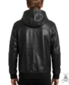 Mens Black Kangaroo Pocket Leather Hoodie back