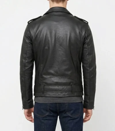 Mens Black Leather Asymmetrical Biker Jackets back