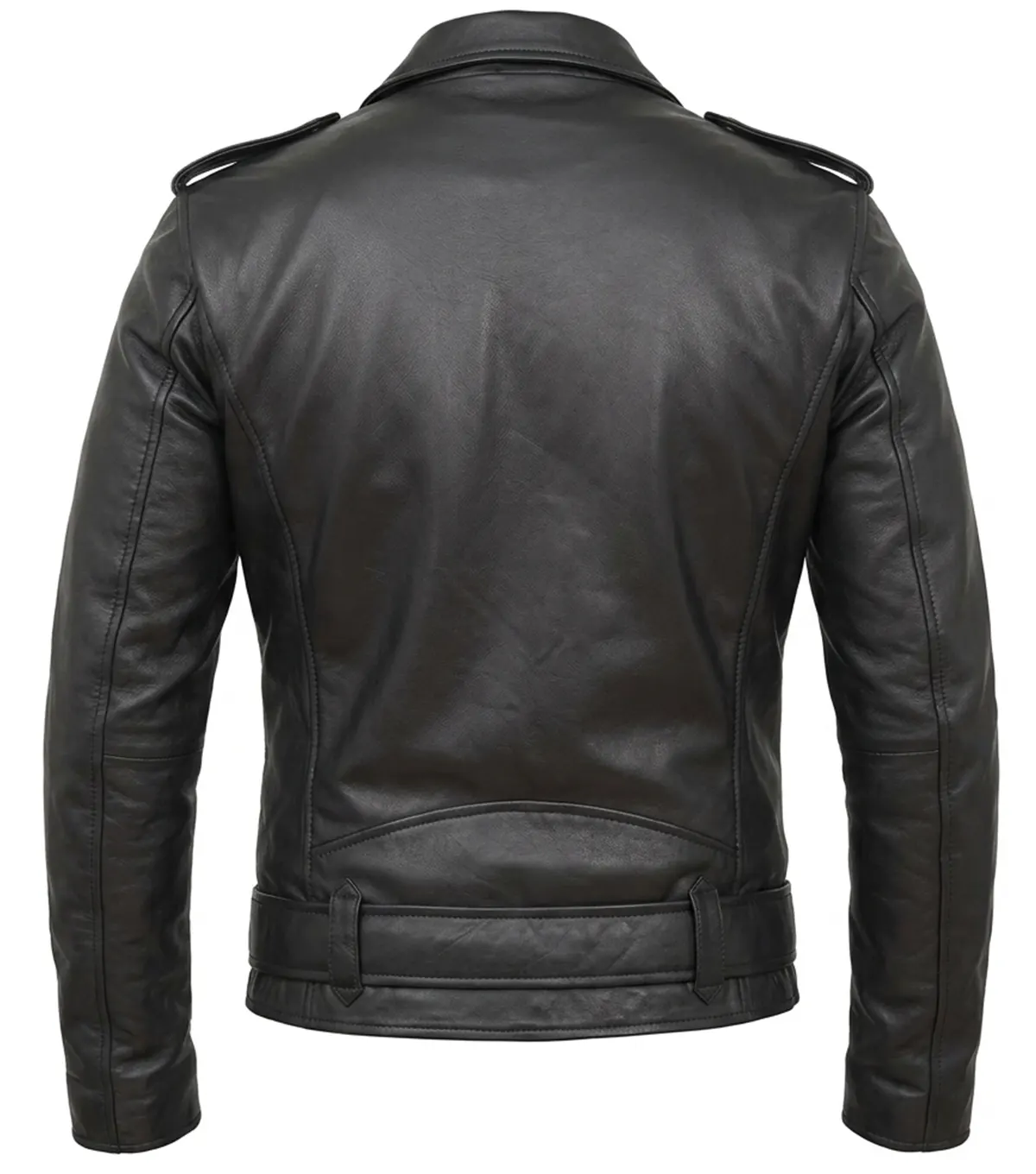 Mens Black Leather Asymmetrical Biker Jackets back view