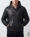 Men's Black Leather Pull-Over Hoodie