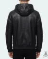 Men's Black Leather Pull-Over Hoodie back