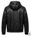 Men's Black Leather Pull-Over Hoodie back view