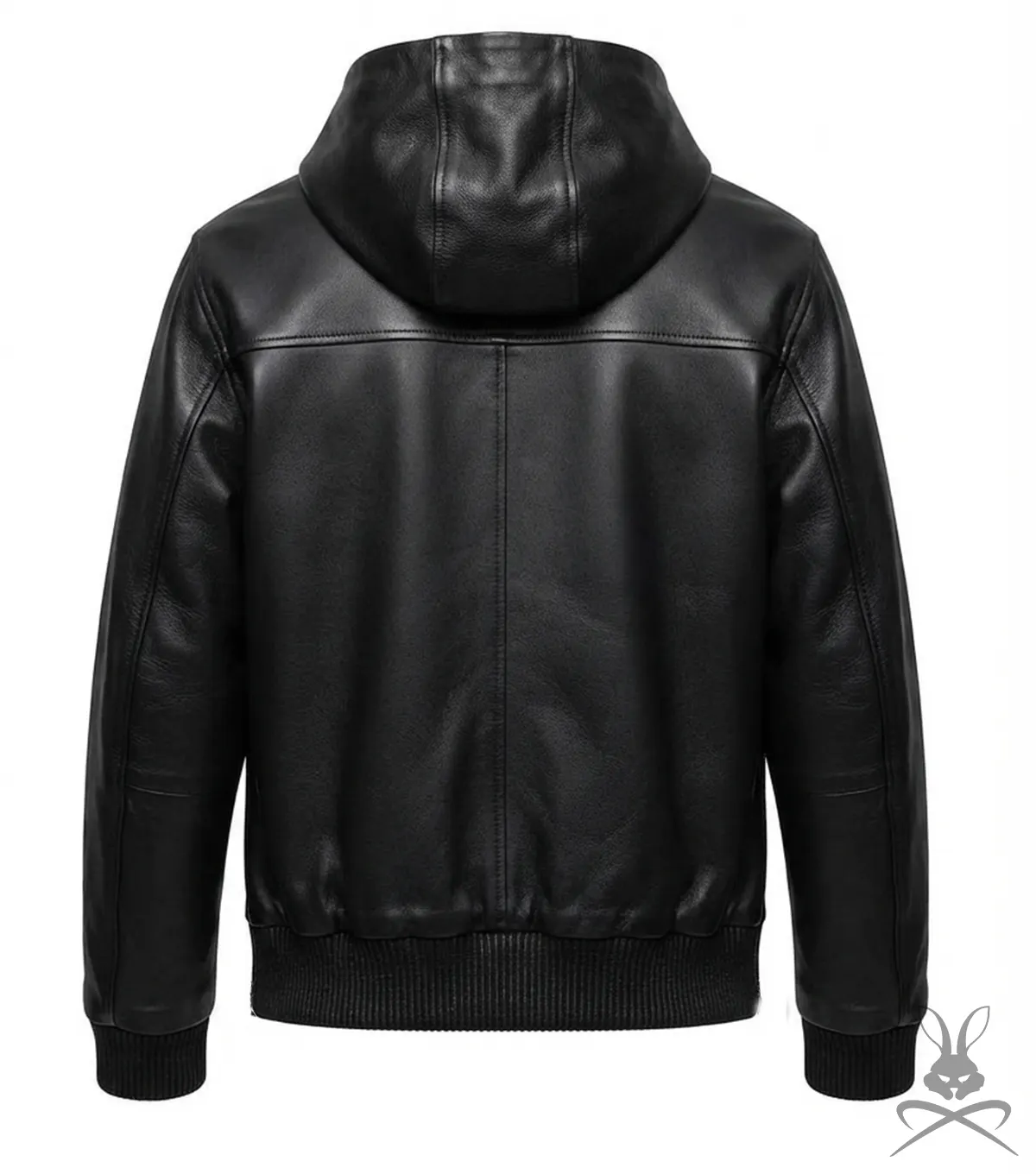 Men's Black Leather Pull-Over Hoodie back view