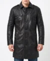 Mens Black Leather Trench Coat