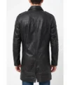 Mens Black Leather Trench Coat back