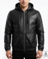 Mens Black Real Leather Hoodie