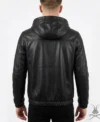 Mens Black Real Leather Hoodie back