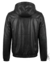 Mens Black Real Leather Hoodie back view