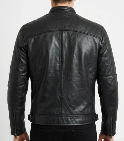 Mens Black Shadow Biker Jacket back