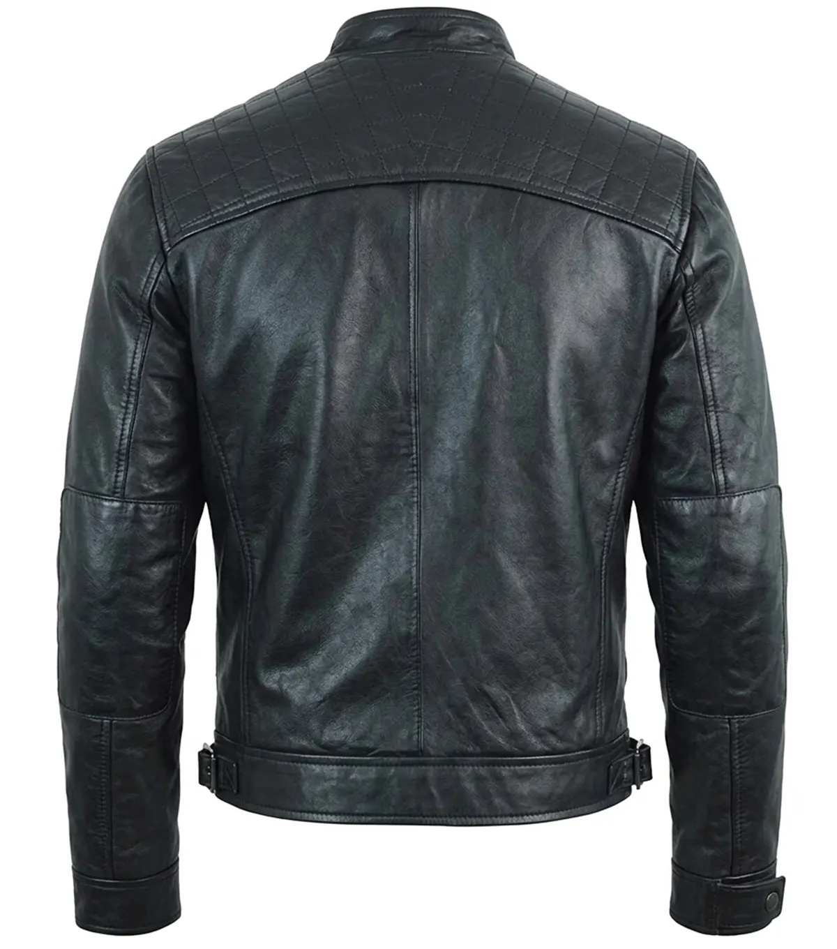 Mens Black Shadow Biker Jacket back view