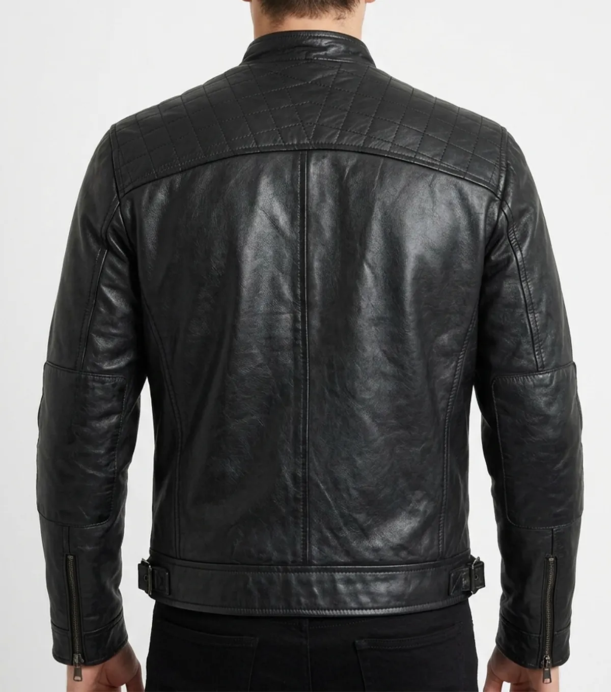 Mens Black Shadow Biker Jacket back