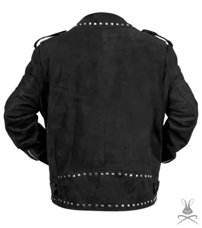Men's Black Studded Suede Biker Jacket back