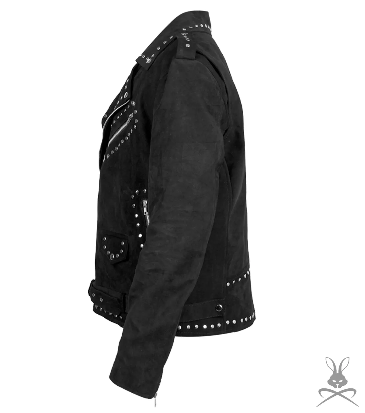 Men's Black Studded Suede Biker Jacket side view