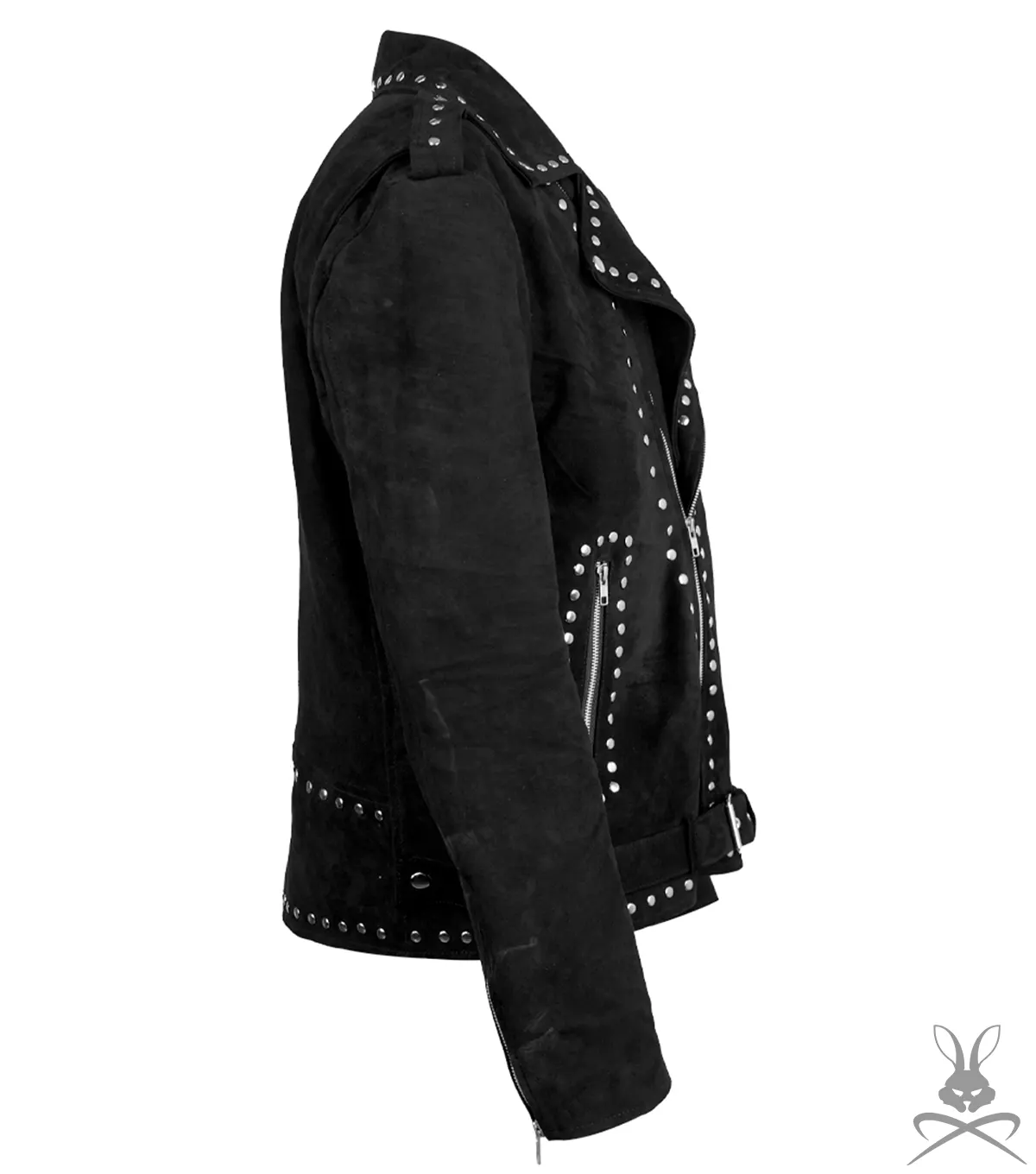 Men's Black Studded Suede Biker Jacket side