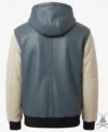 Mens Blue and White Color Block Leather Hoodie back view