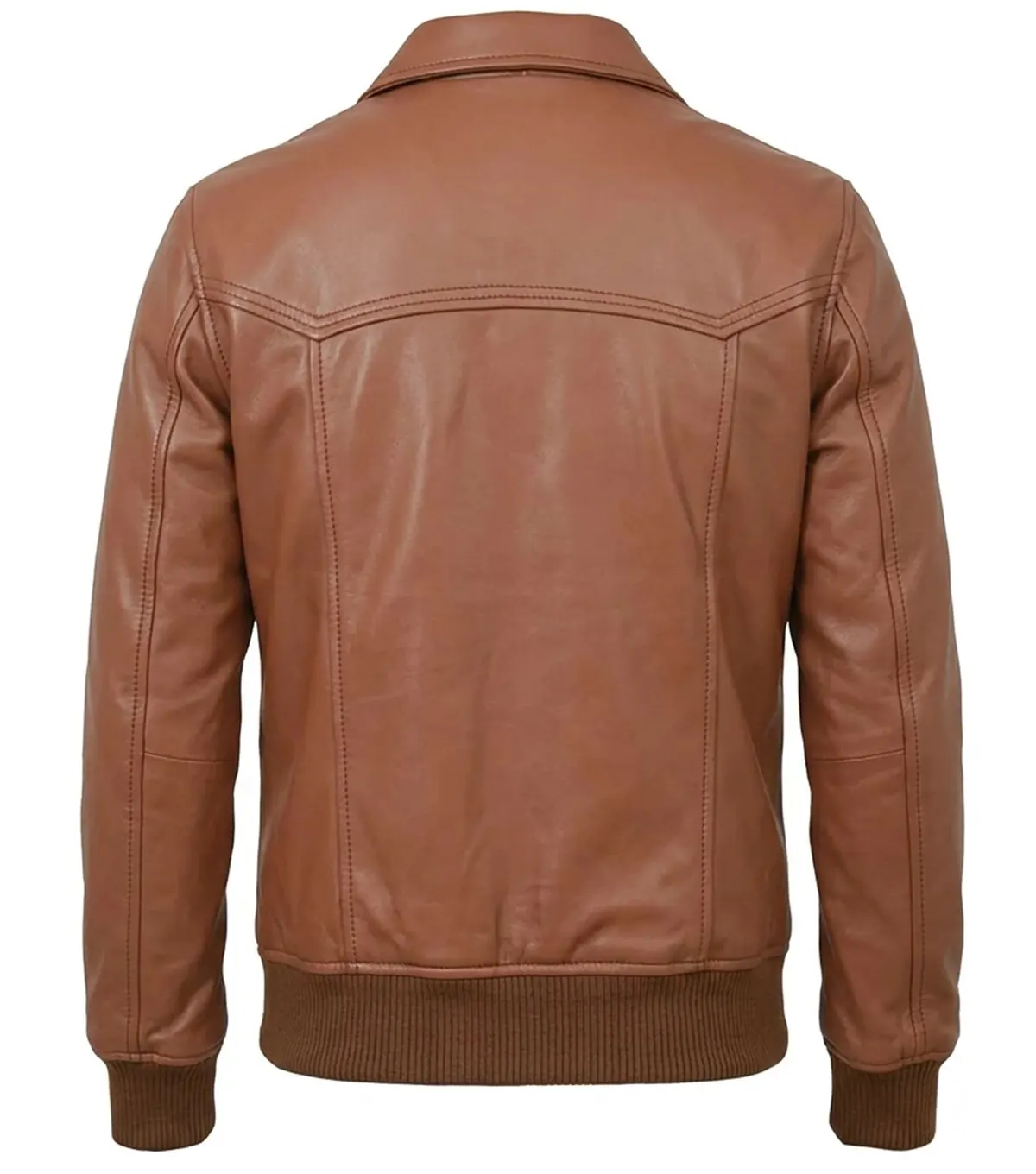 Mens Bomber Style Brown Leather Jacket back view