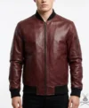 Men's Burgundy Lambskin Leather Bomber Jacket