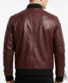 Men's Burgundy Lambskin Leather Bomber Jacket back