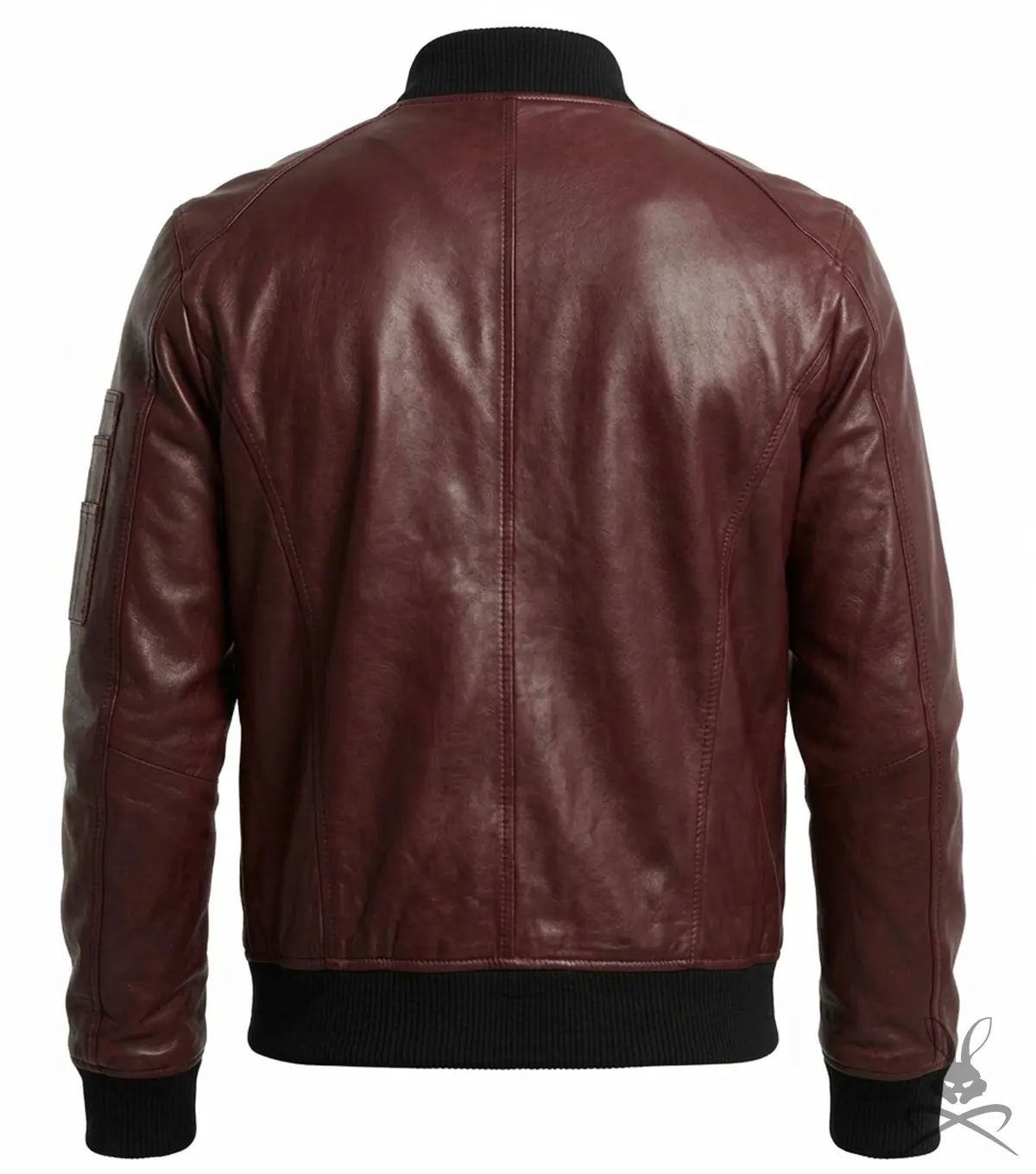 Men's Burgundy Lambskin Leather Bomber Jacket back view