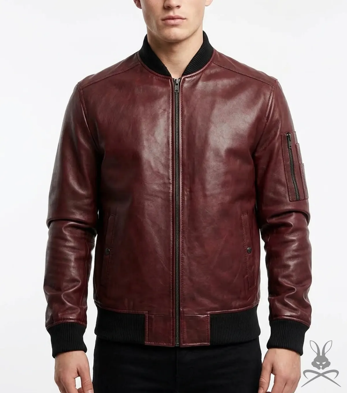 Men's Burgundy Lambskin Leather Bomber Jacket