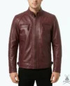 Men's Burgundy Quilted Real Leather Biker Style Jacket