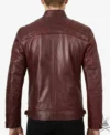 Men's Burgundy Quilted Real Leather Biker Style Jacket back