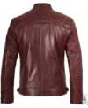 Men's Burgundy Quilted Real Leather Biker Style Jacket back view