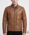 Mens Cafe Racer Leather Jacket In Brown