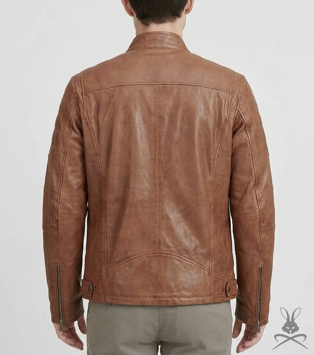 Mens Cafe Racer Leather Jacket In Brown back
