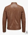 Mens Cafe Racer Leather Jacket In Brown back view