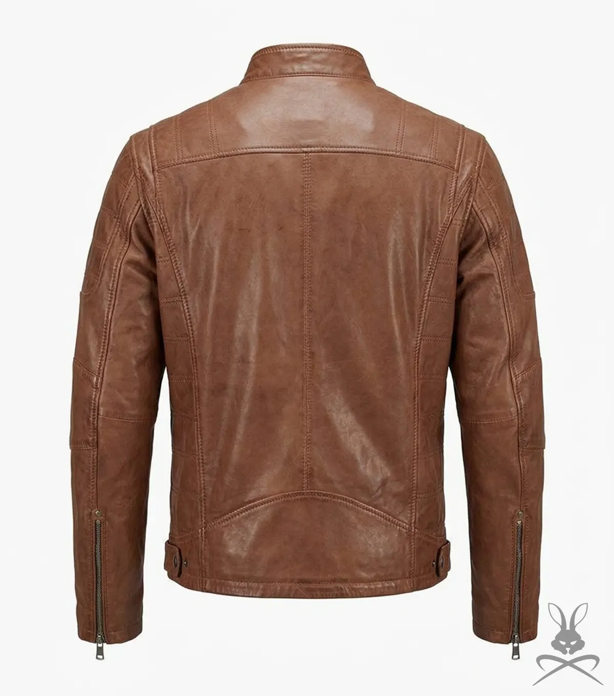 Mens Cafe Racer Leather Jacket In Brown back view