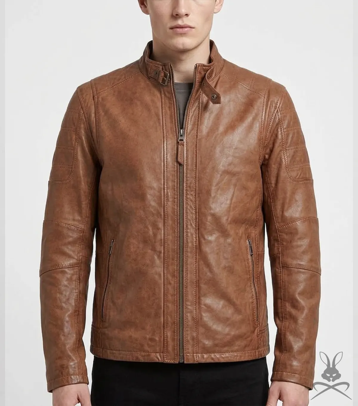 Mens Cafe Racer Leather Jacket In Brown