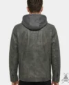 Mens Charcoal Button-Up Leather Hoodie back
