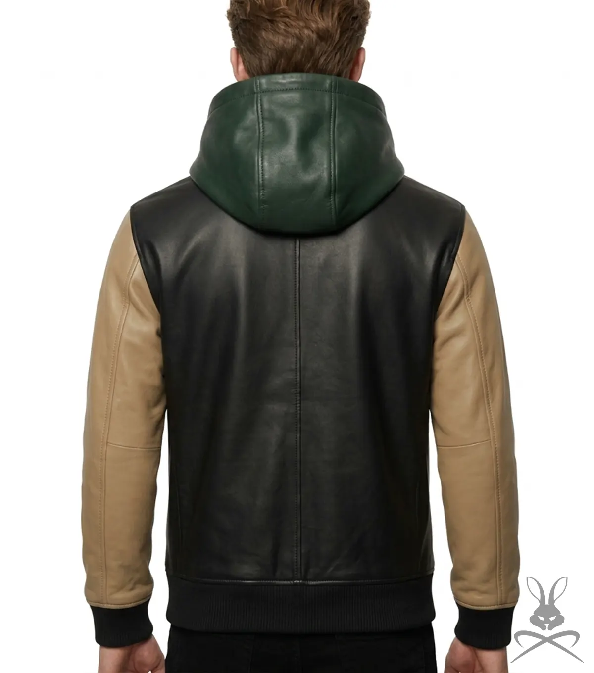 Mens Color-Block Leather Hoodie back