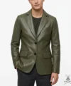 Men's Dark Green Tailored Real Leather Blazer