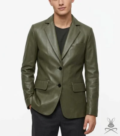 Men's Dark Green Tailored Real Leather Blazer