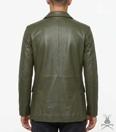 Men's Dark Green Tailored Real Leather Blazer back