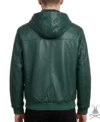 Mens Forest Green Leather Pull-Over Hoodie back