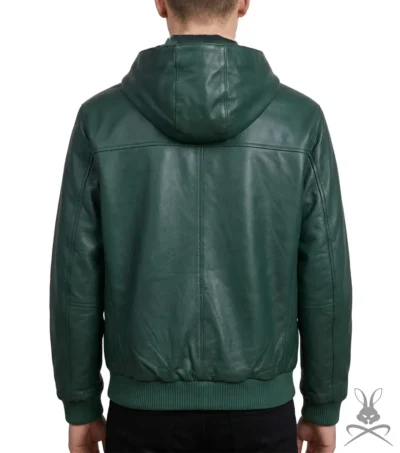 Mens Forest Green Leather Pull-Over Hoodie back