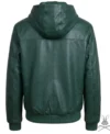 Mens Forest Green Leather Pull-Over Hoodie back view